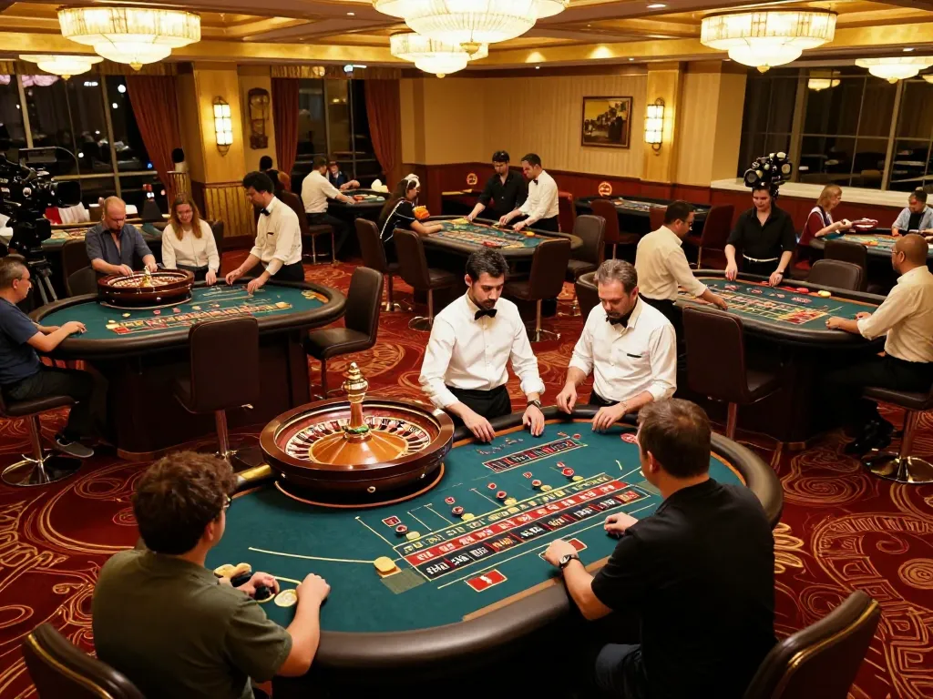 Players engage in strategic roulette gameplay at TR88 casino, vibrant atmosphere with dealers and excitement.