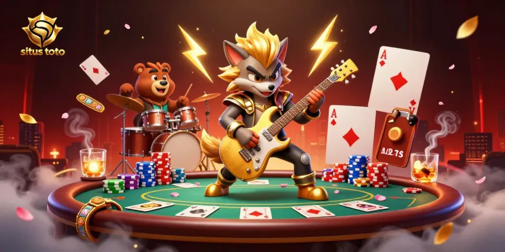 Experience the thrill of situs toto with a dynamic 3D casino scene, showcasing lively characters and vibrant gambling elements.