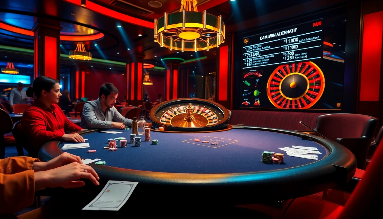 Adegan menarik yang menampilkan taruhan Datukwin Alternatif di meja poker yang hidup di kasino mewah.