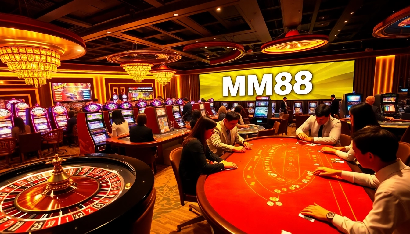 Engaging scene at a casino featuring MM88 tables and dynamic gaming environment.