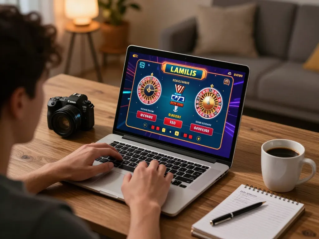 Player engaging in live casino action on a laptop while enjoying a cozy home atmosphere, featuring lc88.