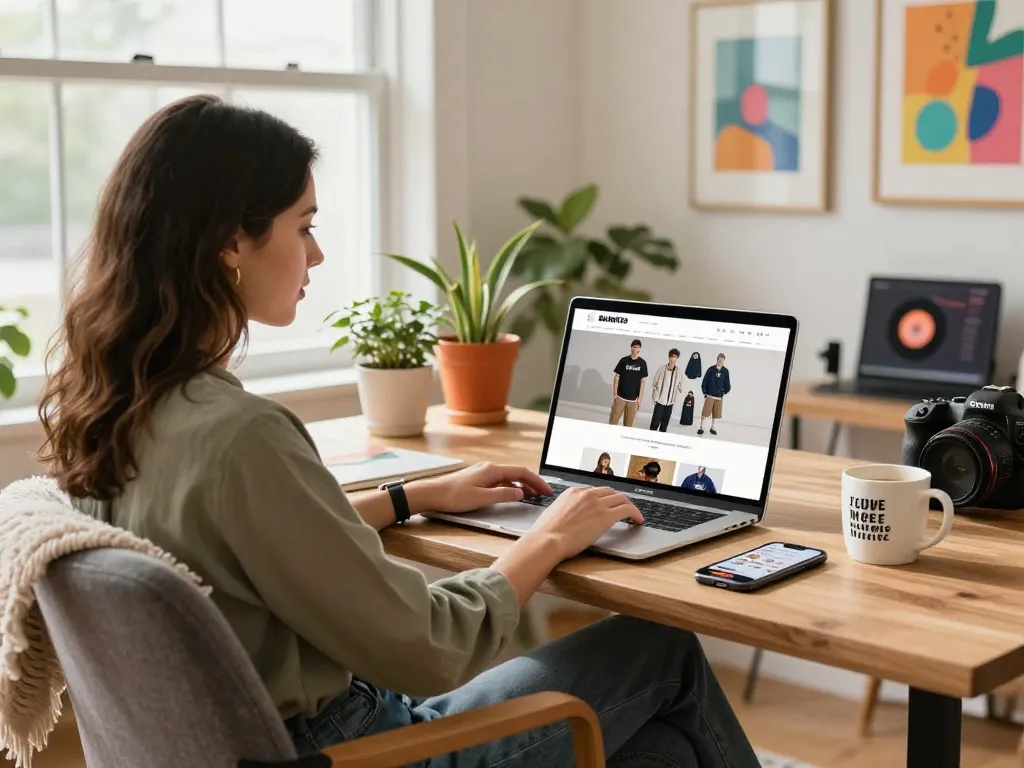 Engaging lifestyle scene with BANDIT69 merchandise in a cozy home office