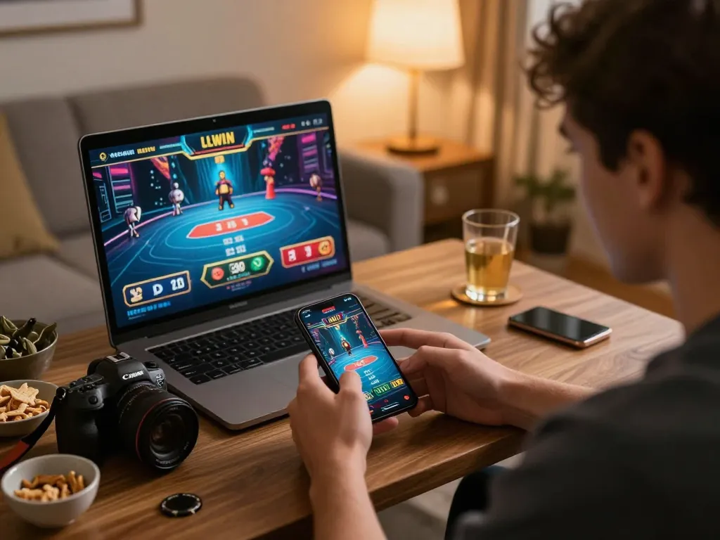 Experience the thrill of online gaming with LLWIN on your phone during a cozy home session.