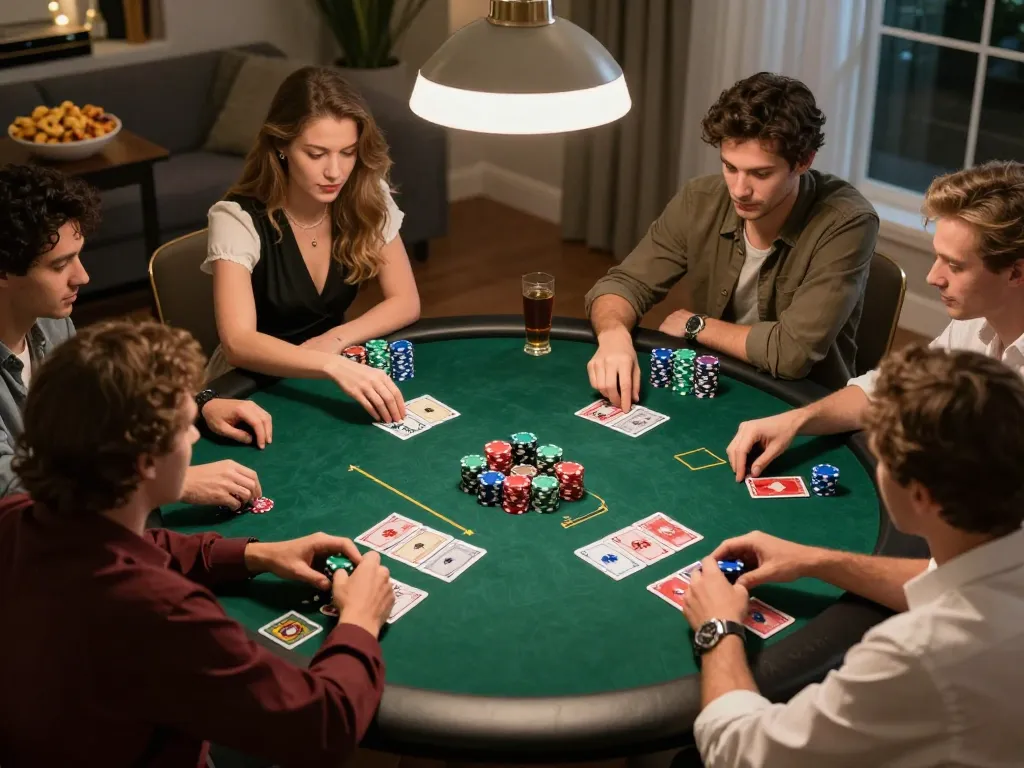 Pemain LGO99 terlibat dalam permainan poker Texas Hold'em strategis selama pertemuan santai di rumah.