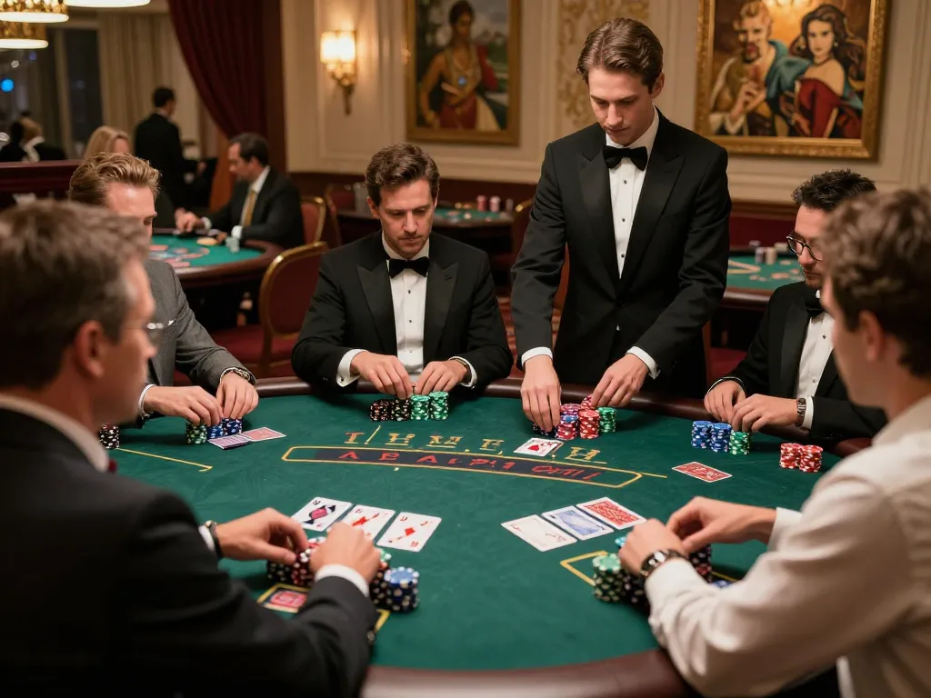 Players engaged at a blackjack table in an upscale casino atmosphere of fatfishcantinagrill.