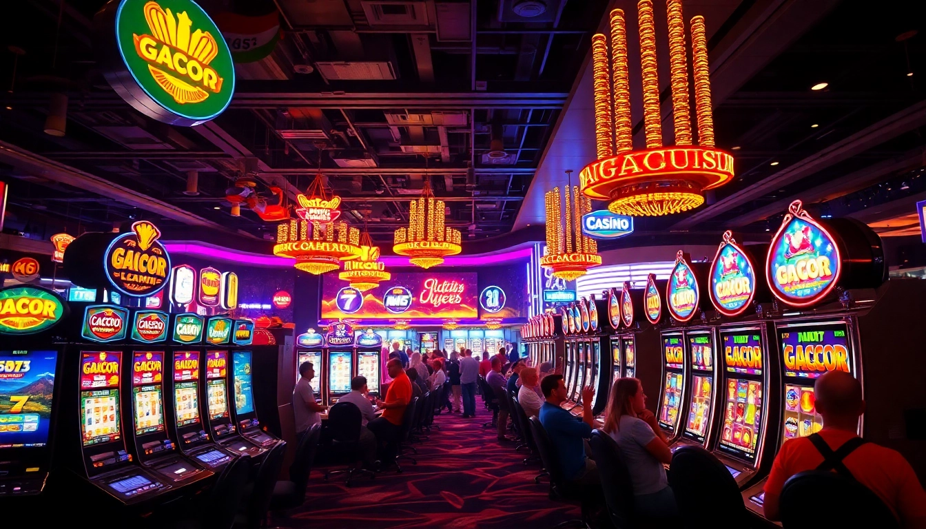 Menangkan permainan situs slot gacor dengan suasana kasino yang penuh warna dan kegembiraan.