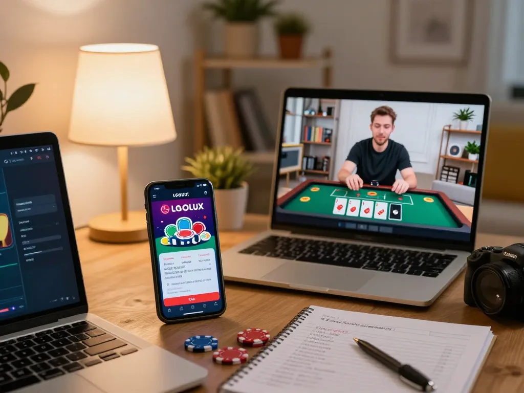 Engaging in LGOLUX online casino app game with smartphone and notes on bankroll management