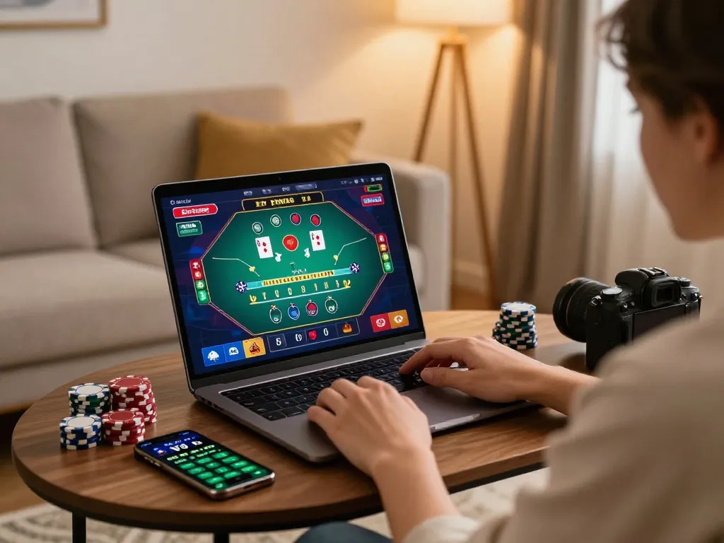 Engaging session of nhà cái vua 88 live dealer blackjack on a laptop, showcasing strategic gameplay.