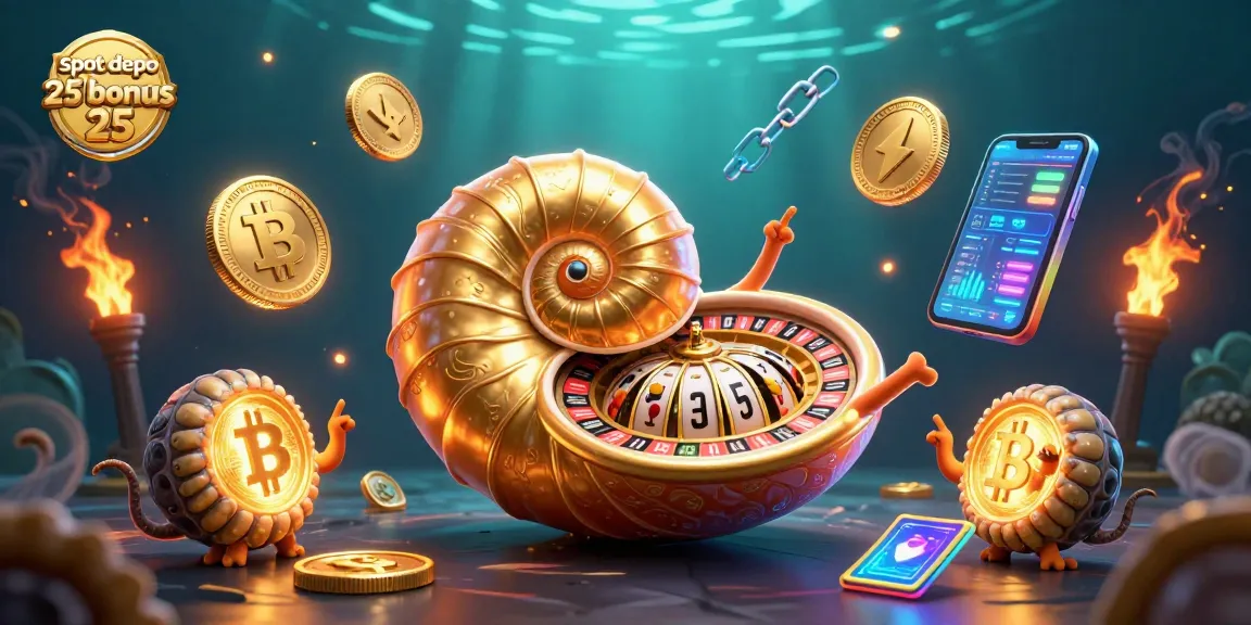 Engage with slot depo 25 bonus 25 at an ancient casino under the sea with vibrant crypto elements.