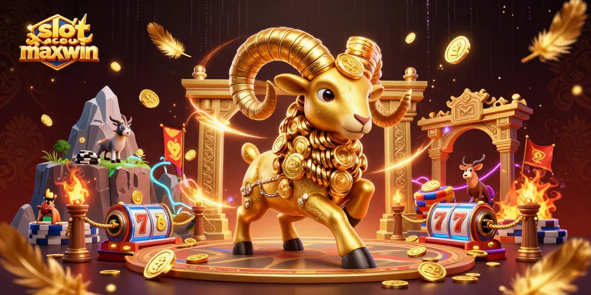 Permainan slot gacor maxwin dengan ilustrasi domba emas dan elemen kasino menarik.