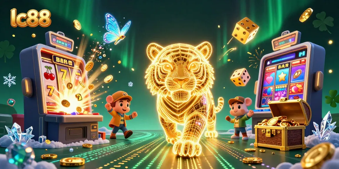 Win big at lc88 with an energetic 3D illustration of a golden tiger and vibrant casino elements.