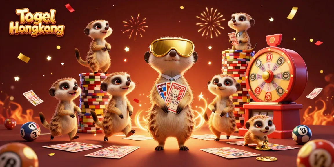 Togel Hongkong highlights an animated meerkat colony managing a lively lottery game environment.