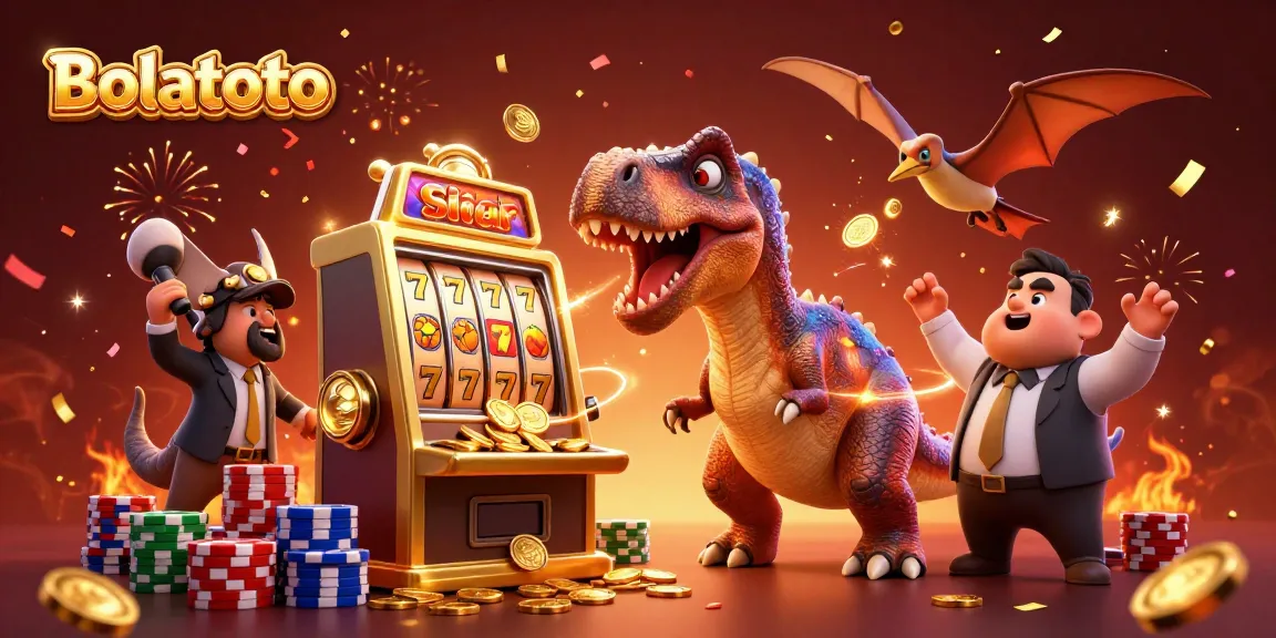 Bolatoto engages players with a pachycephalosaurus at a slot machine winning coins.